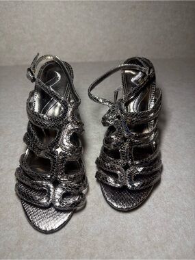 Nina Metallic Silver Snakeskin Strappy High Stiletto High Heels Size US 7M